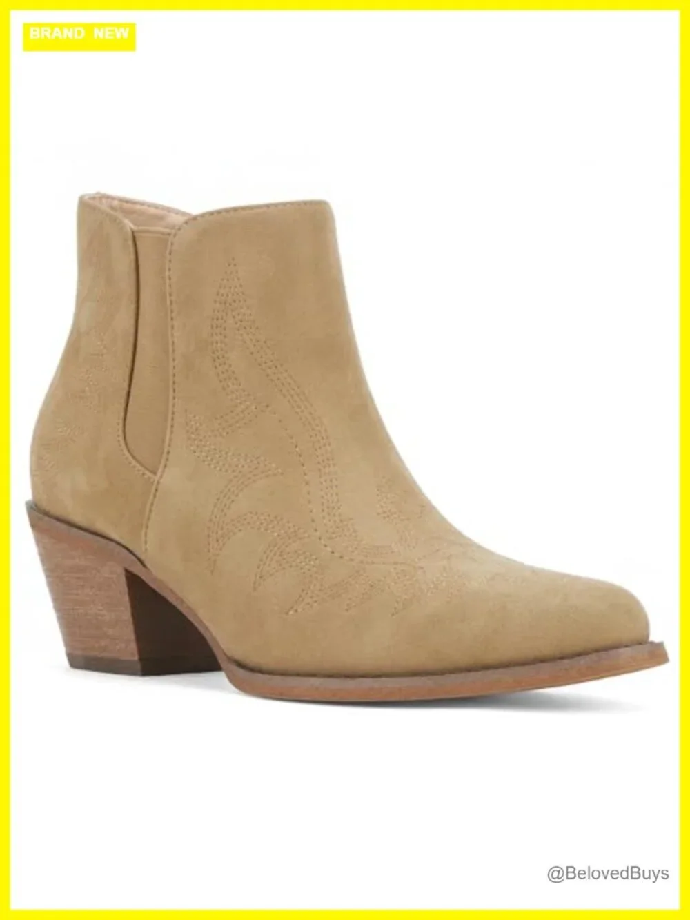 Faux Leather Western Snip Toe Ankle Booties with Embroidery Chunky Block Heel